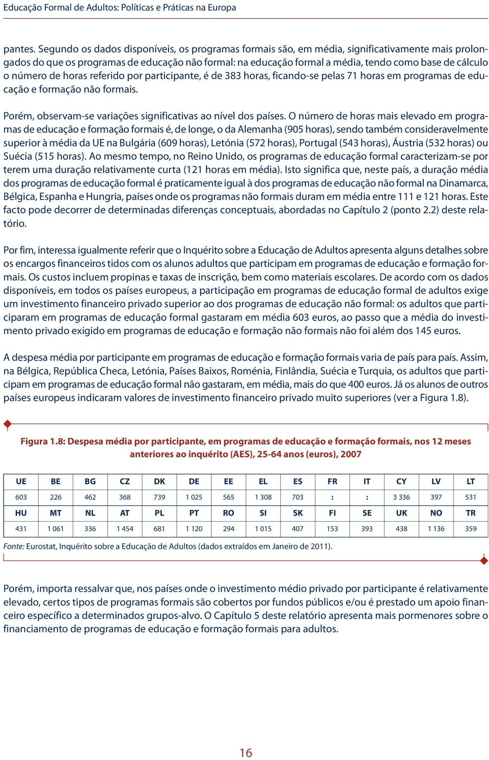 cálculo o número de horas referido por participante, é de 383 horas, ficando-se pelas 71 horas em programas de educação e formação não formais.