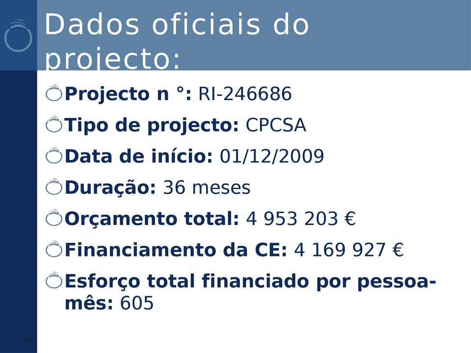 36 meses Orçamento total: 4 953 203 Financiamento da