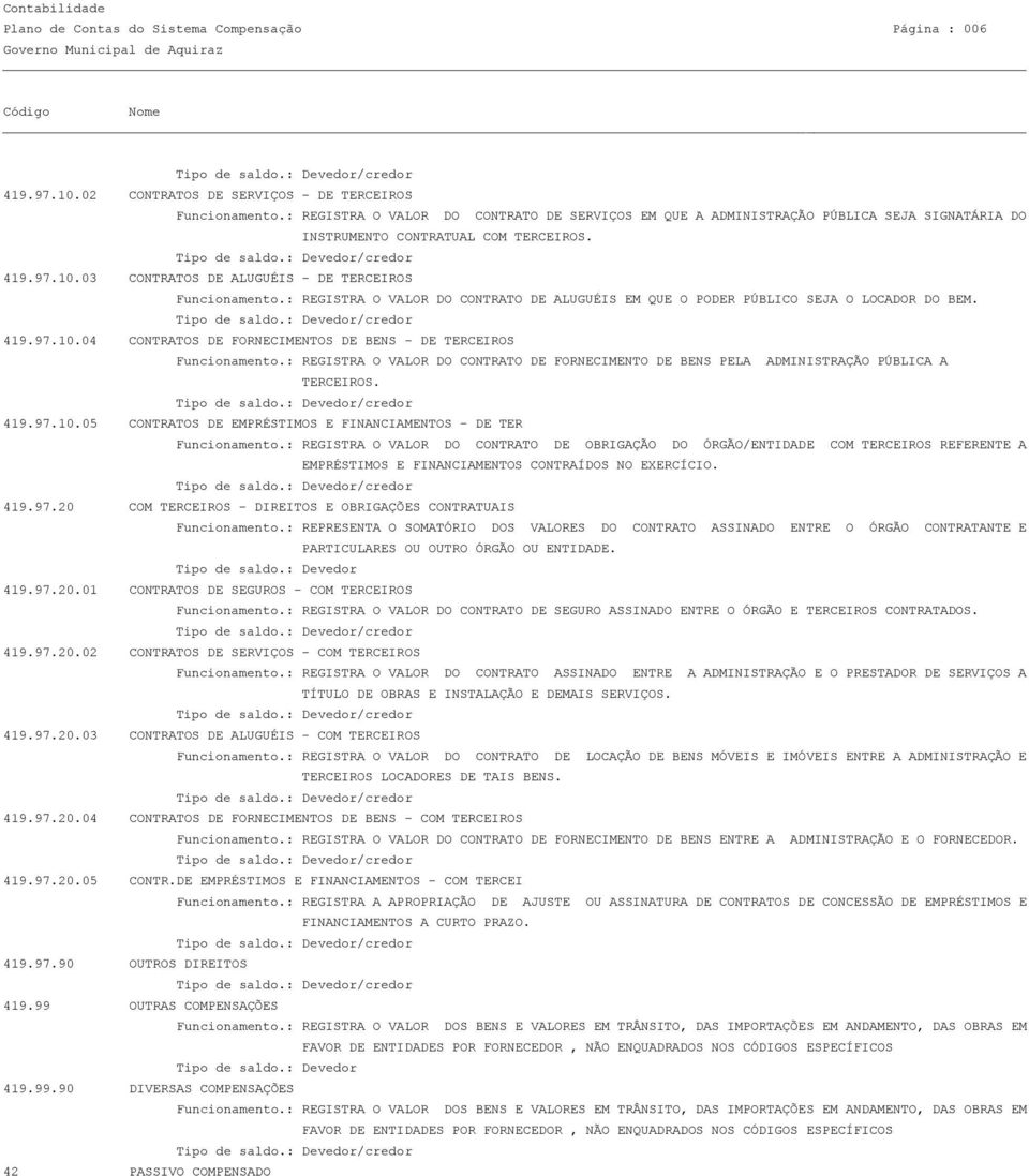 : REGISTRA O VALOR DO CONTRATO DE ALUGUÉIS EM QUE O PODER PÚBLICO SEJA O LOCADOR DO BEM. 419.97.10.04 CONTRATOS DE FORNECIMENTOS DE BENS - DE TERCEIROS Funcionamento.