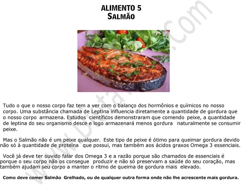 Estudos científicos demonstraram que comendo peixe, a quantidade de leptina do seu organismo desce e logo armazenará menos gordura naturalmente se consumir peixe. Mas o Salmão não é um peixe qualquer.