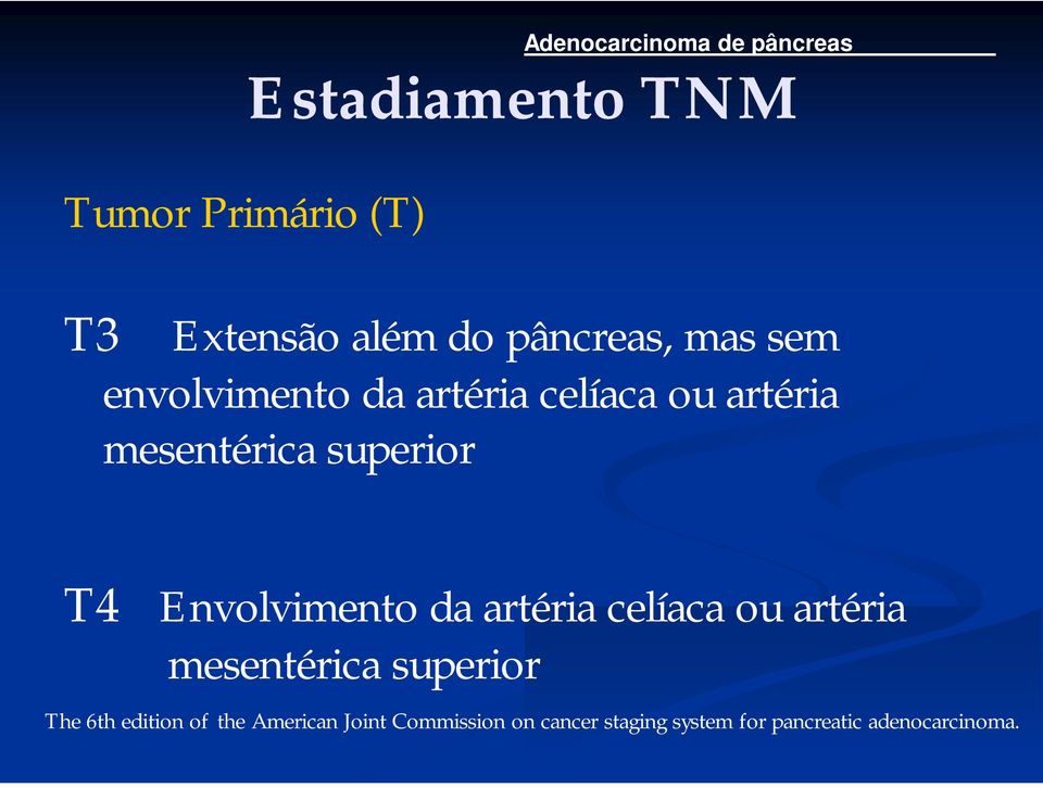 T4 Envolvimento da artéria celíaca ou artéria mesentérica superior The 6th edition