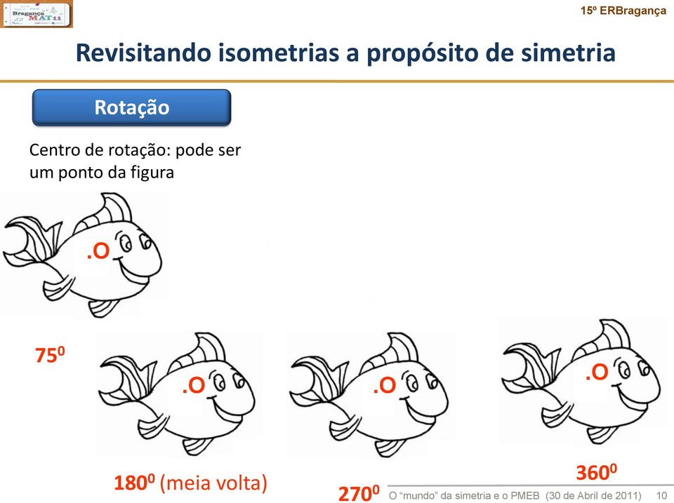 O 75º Centro de rotação: pode ser um ponto que não pertence à