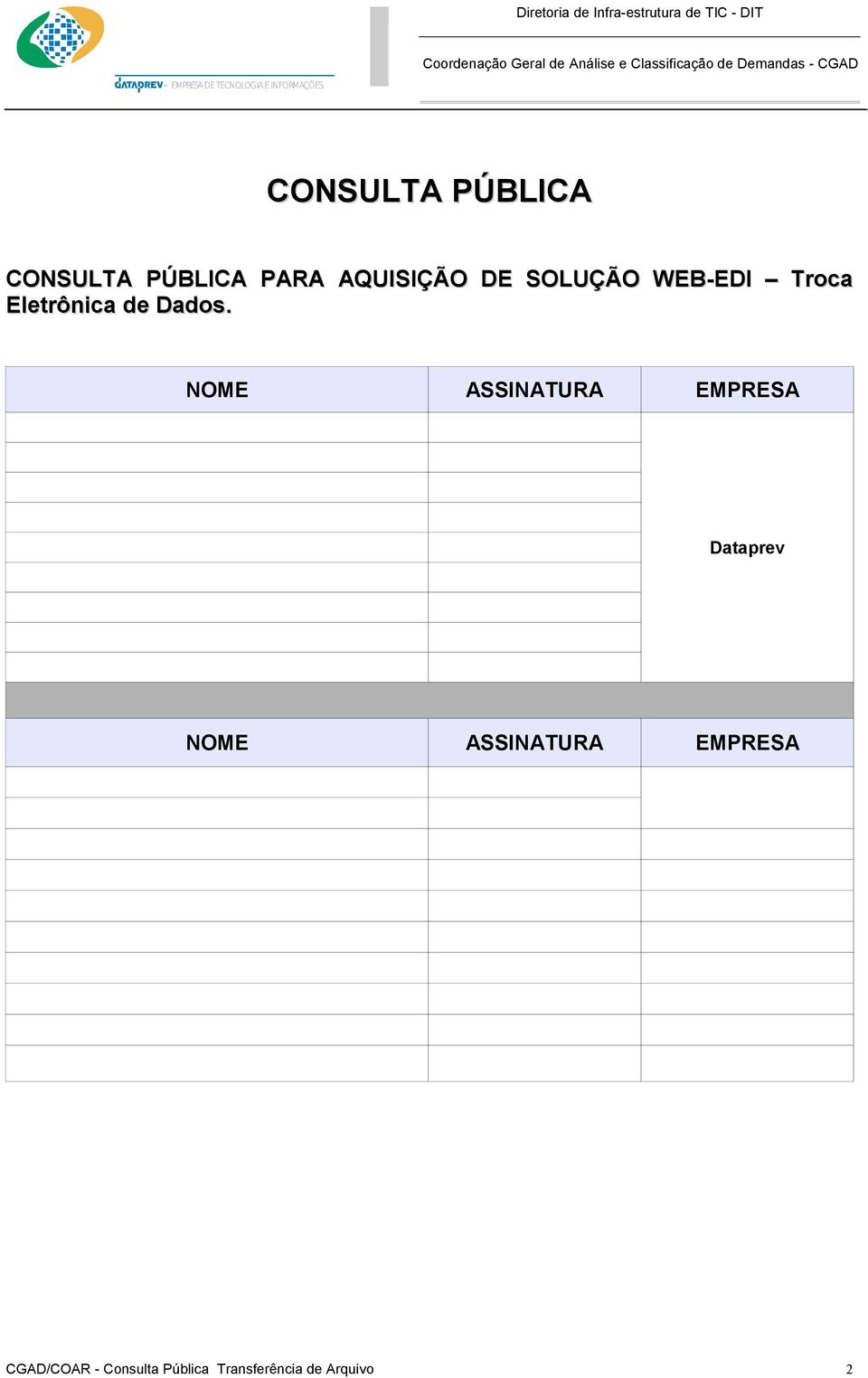 NOME ASSINATURA EMPRESA Dataprev NOME ASSINATURA