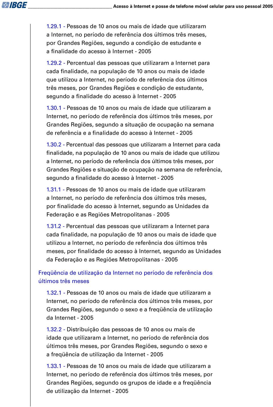 29.2 - Percentual das pessoas que utilizaram a Internet para cada finalidade, na população de 10 anos ou mais de idade que utilizou a Internet, no período de referência dos últimos três meses, por e