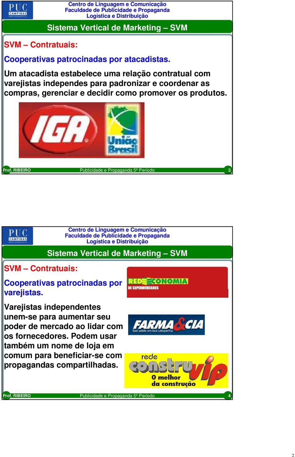 como promover os produtos. 3 SVM Contratuais: Sistema Vertical de Marketing SVM Cooperativas patrocinadas por varejistas.