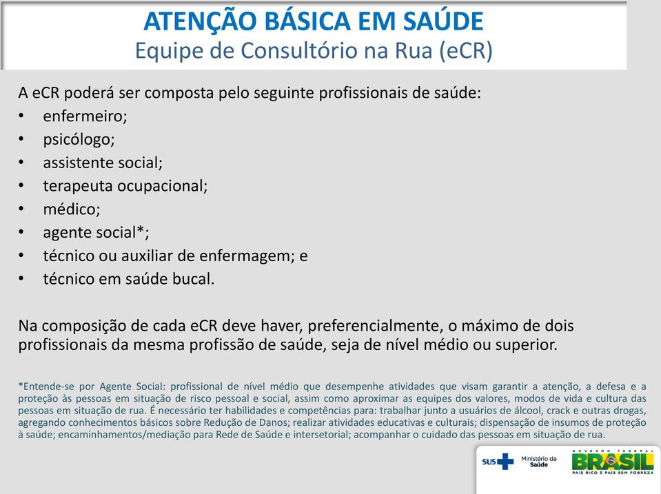 Na composição de cada ecr deve haver, preferencialmente, o máximo de dois profissionais da mesma profissão de saúde, seja de nível médio ou superior.