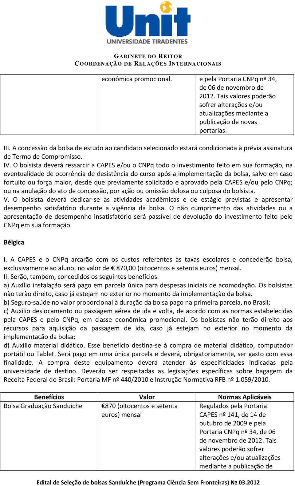 O bolsista deverá ressarcir a CAPES e/ou o CNPq todo o investimento feito em sua formação, na eventualidade de ocorrência de desistência do curso após a implementação da bolsa, salvo em caso fortuito