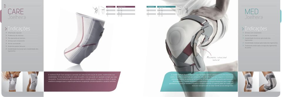 após lesão dos ligamentos > Tratamento tardio após cirurgia dos ligamentos do joelho Movimento rotacional natural A Joelheira Push Care assegura a pressão em volta da articulação do joelho,
