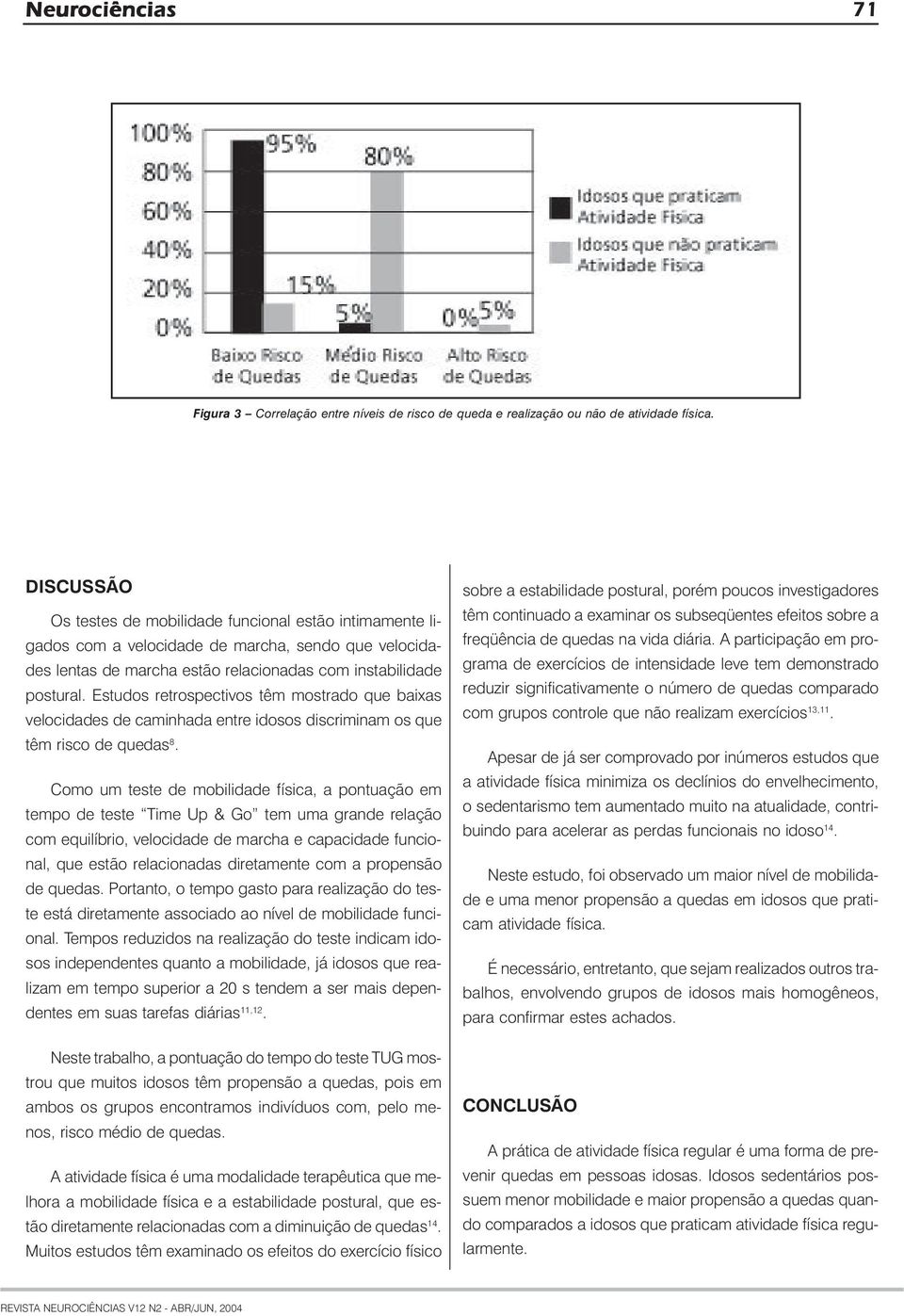 Estudos retrospectivos têm mostrado que baixas velocidades de caminhada entre idosos discriminam os que têm risco de quedas 8.