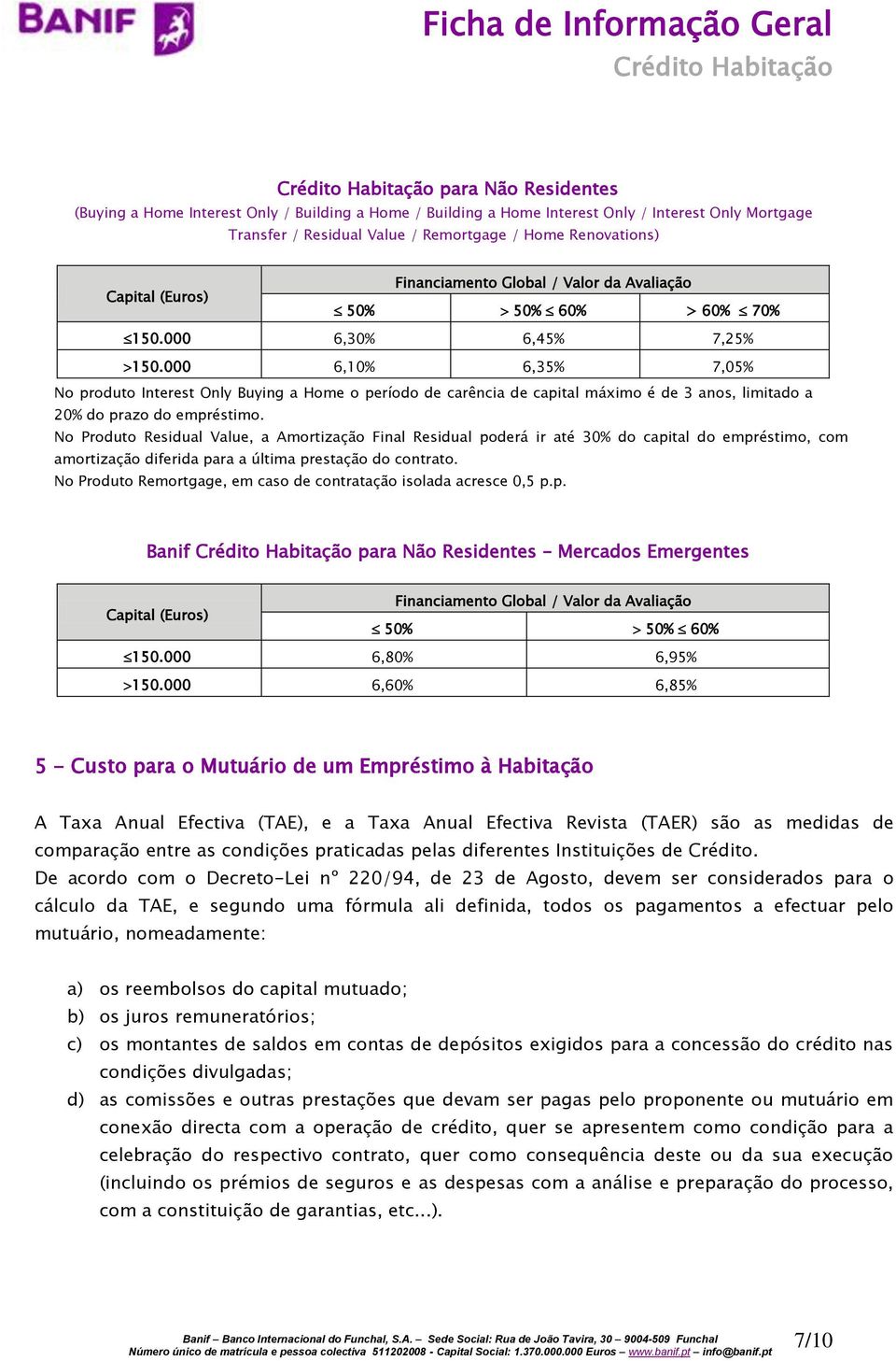 000 6,10% 6,35% 7,05% No produto Interest Only Buying a Home o período de carência de capital máximo é de 3 anos, limitado a 20% do prazo do empréstimo.