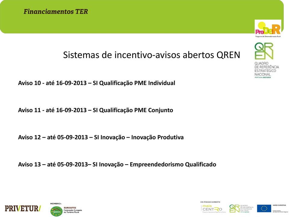 Qualificação PME Conjunto Aviso 12 até 05-09-2013 SI Inovação