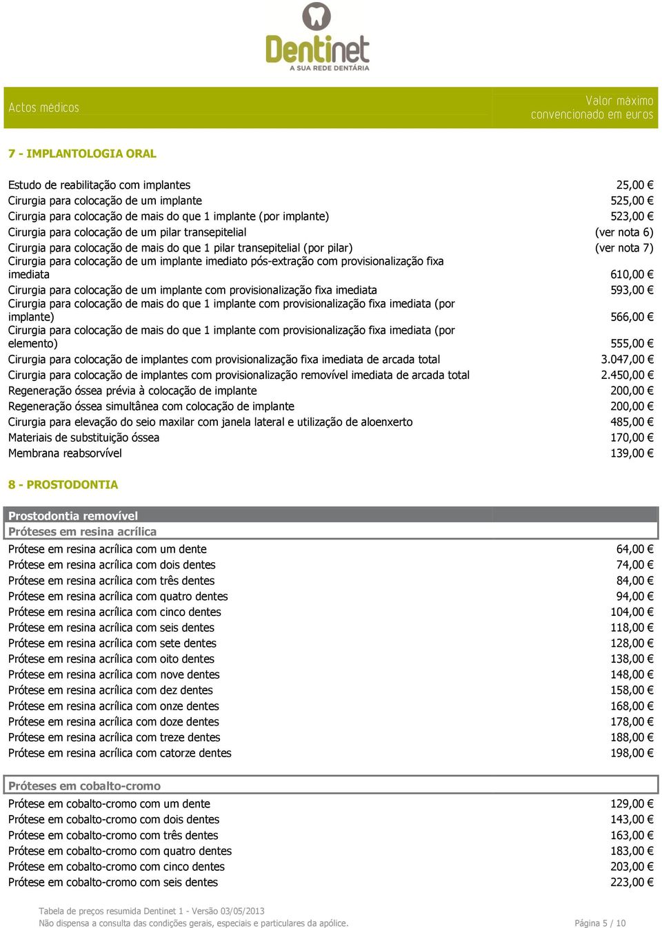 com provisionalização fixa imediata 610,00 Cirurgia para colocação de um implante com provisionalização fixa imediata 593,00 Cirurgia para colocação de mais do que 1 implante com provisionalização