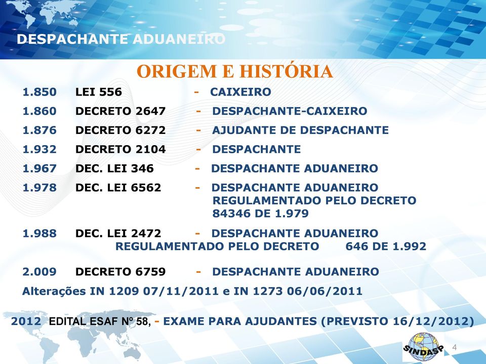 DESPACHANTE ADUANEIRO REGULAMENTADO PELO DECRETO 84346 DE 1.979 1.988 DEC.