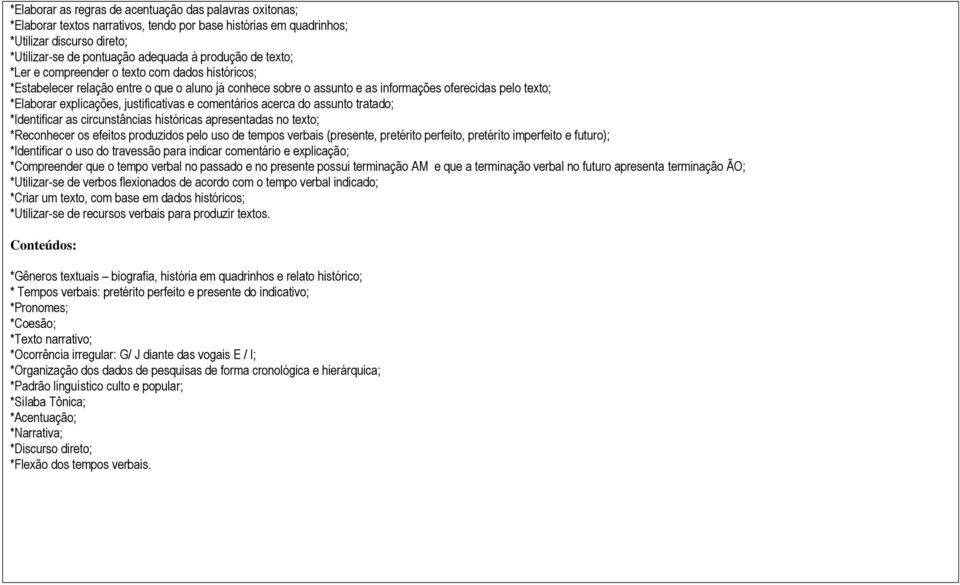 justificativas e comentários acerca do assunto tratado; *Identificar as circunstâncias históricas apresentadas no texto; *Reconhecer os efeitos produzidos pelo uso de tempos verbais (presente,