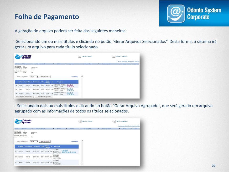 Desta forma, o sistema irá gerar um arquivo para cada título selecionado.