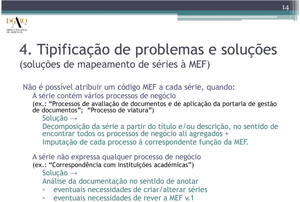sentido de encontrar todos os processos de negócio ali agregados + Imputação de cada processo à correspondente função da MEF. A série não expressa qualquer processo de negócio (ex.