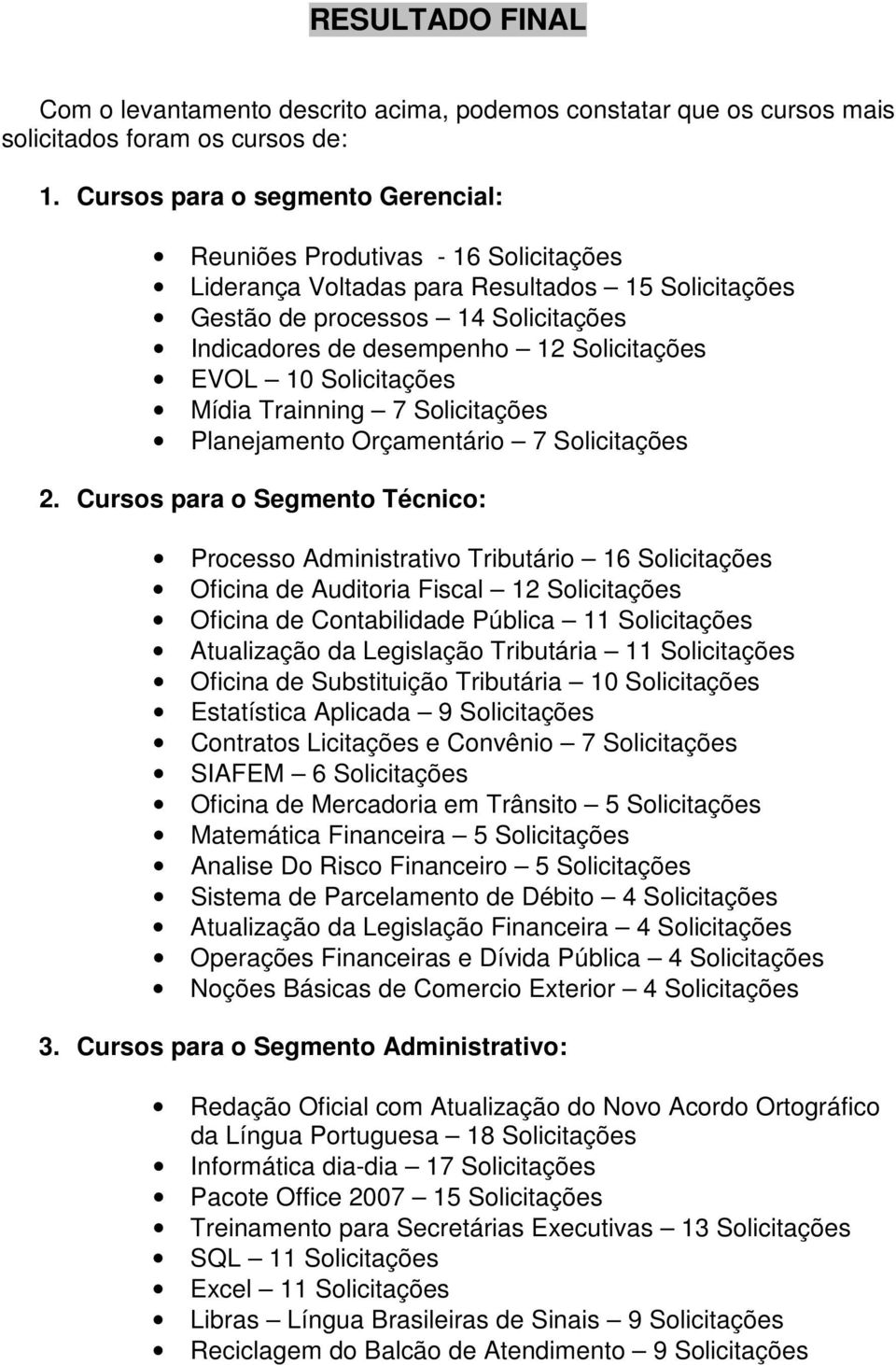 Solicitações EVOL 10 Solicitações Mídia Trainning 7 Solicitações Planejamento Orçamentário 7 Solicitações 2.