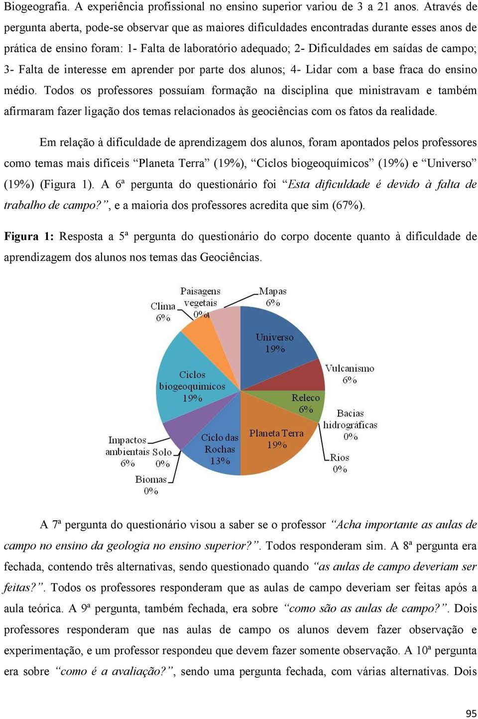 campo; 3- Falta de interesse em aprender por parte dos alunos; 4- Lidar com a base fraca do ensino médio.