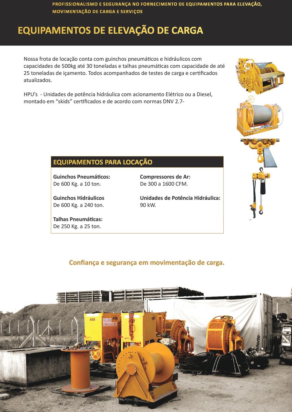 HPU s - Unidades de potência hidráulica com acionamento Elétrico ou a Diesel, montado em skids certificados e de acordo com normas DNV 2.