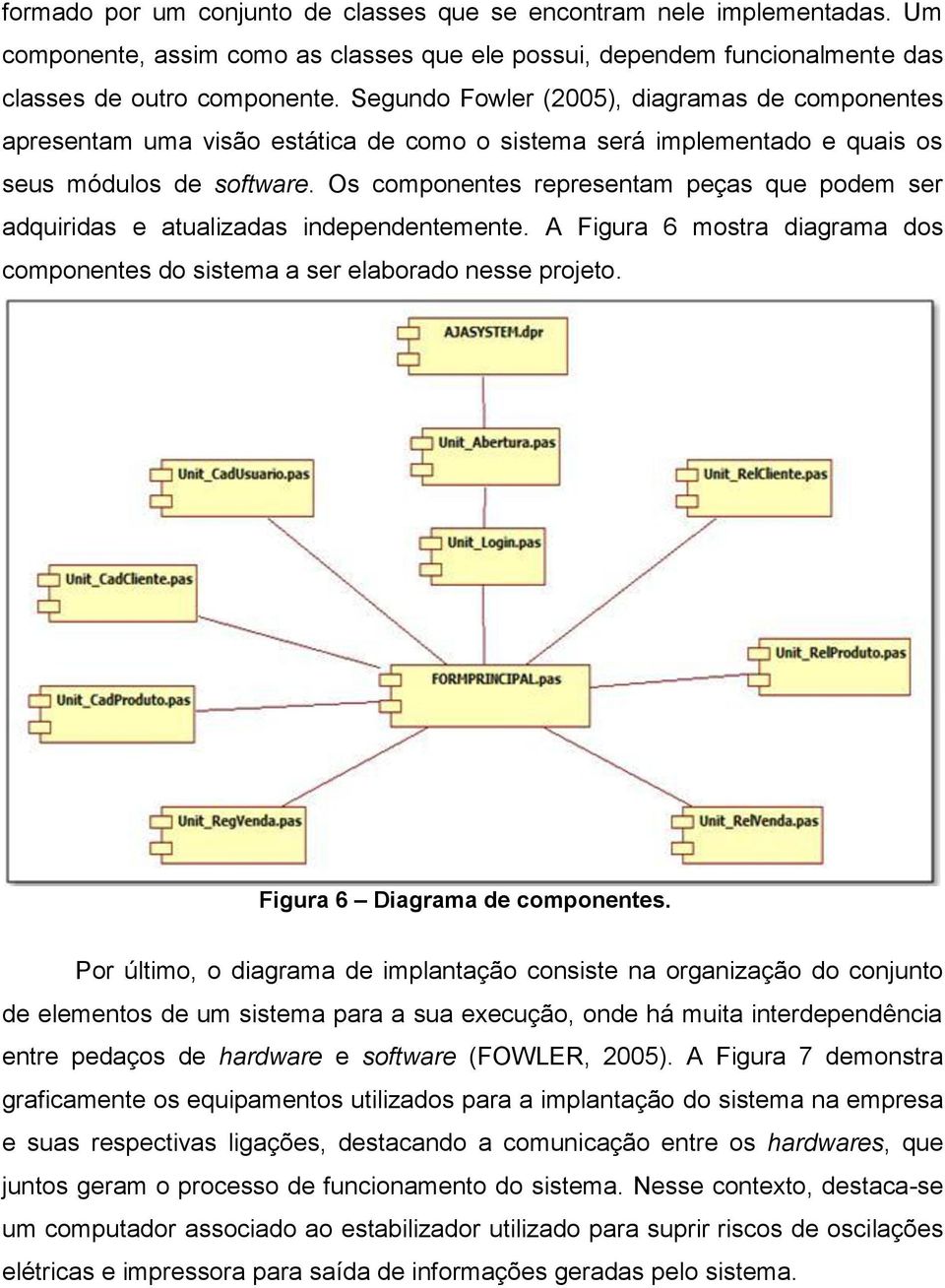 Os componentes representam peças que podem ser adquiridas e atualizadas independentemente. A Figura 6 mostra diagrama dos componentes do sistema a ser elaborado nesse projeto.