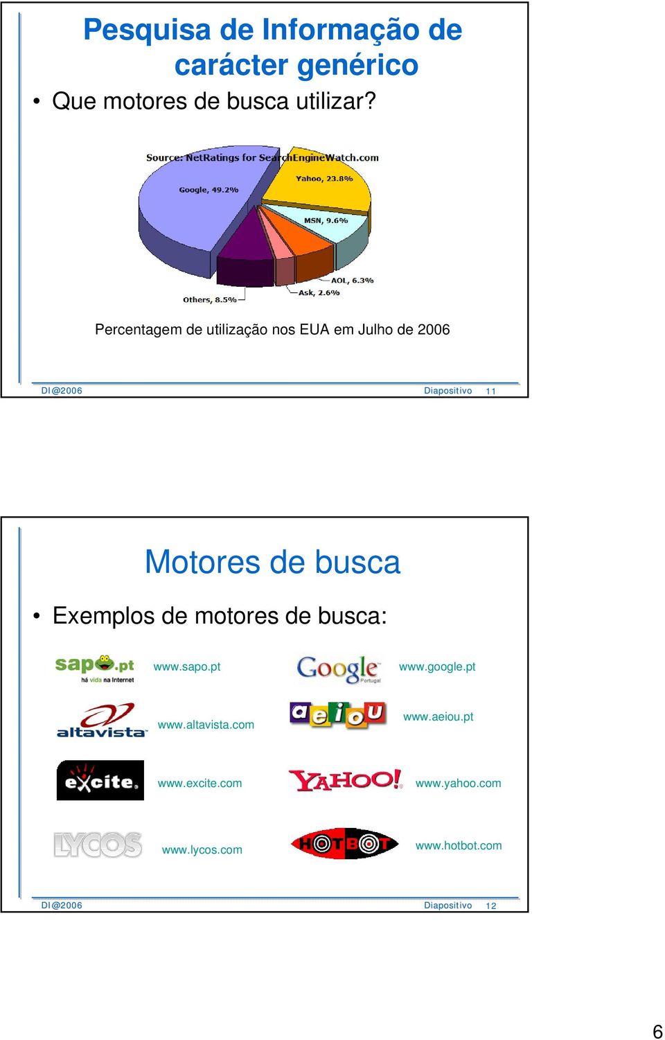 Exemplos de motores de busca: www.sapo.pt www.google.pt www.altavista.