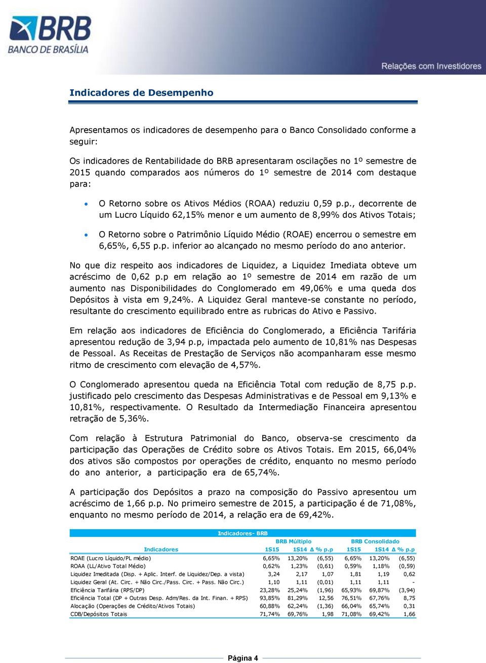 p. inferior ao alcançado no mesmo período do ano anterior. No que diz respeito aos indicadores de Liquidez, a Liquidez Imediata obteve um acréscimo de 0,62 p.