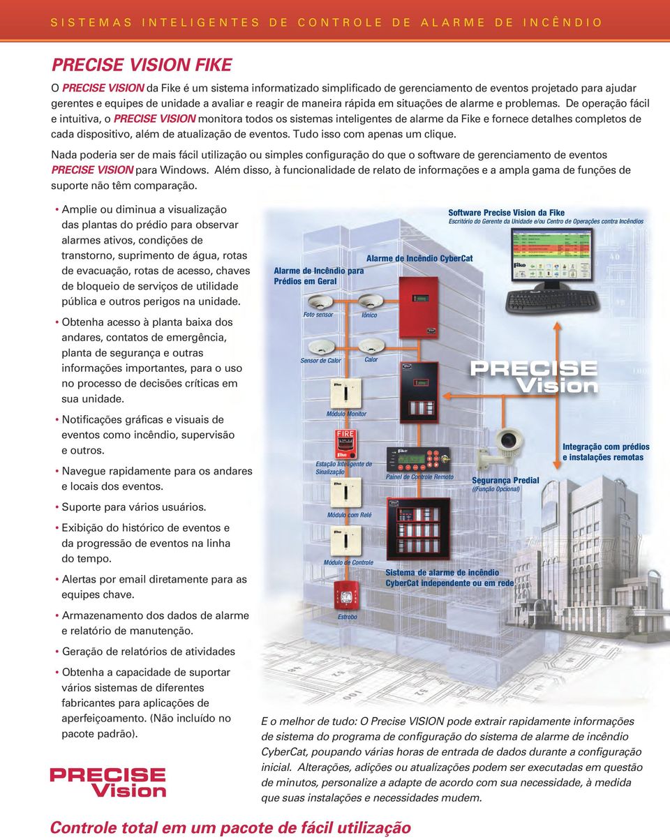 De operação fácil e intuitiva, o PRECISE VISION monitora todos os sistemas inteligentes de alarme da Fike e fornece detalhes completos de cada dispositivo, além de atualização de eventos.