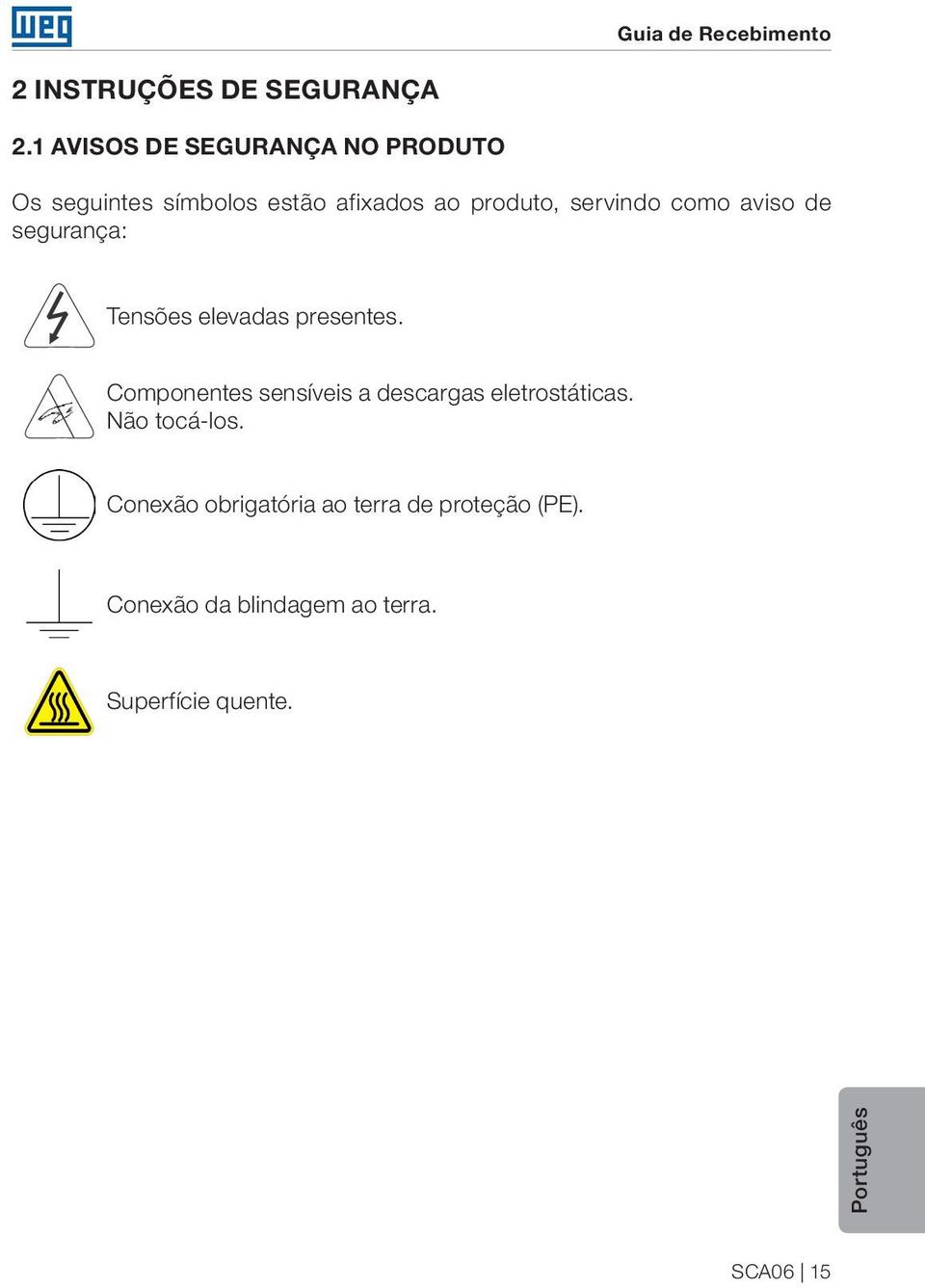 como aviso de segurança: Tensões elevadas presentes.