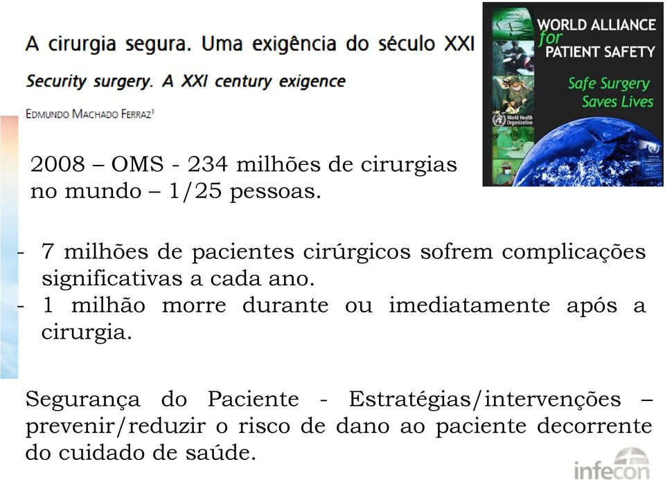 - 1 milhão morre durante ou imediatamente após a cirurgia.