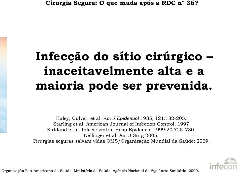 American Journal of Infection Control, 1997 Kirkland et al. Infect Control Hosp Epidemiol 1999;20:725 730. Dellinger et al.