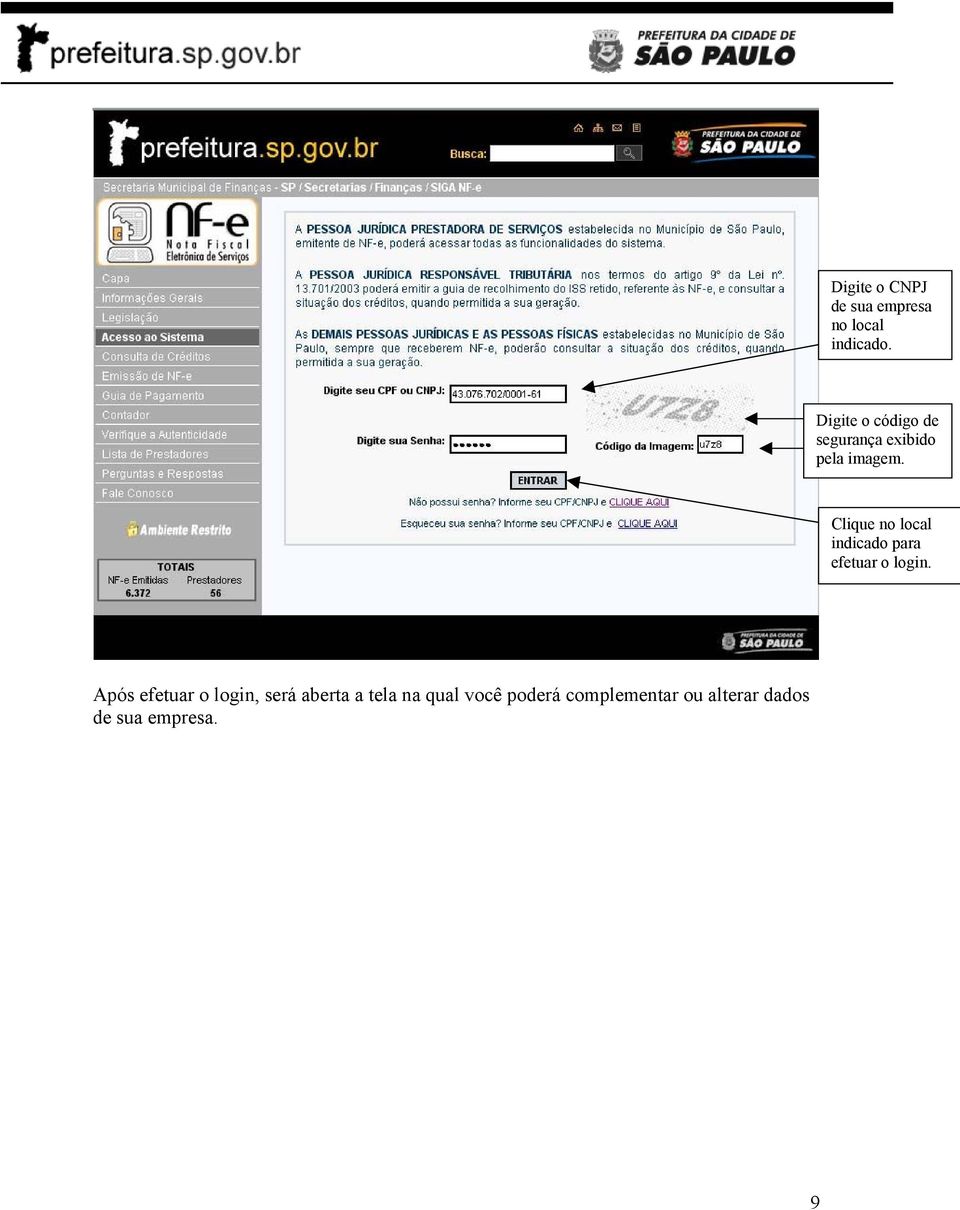 Clique no local indicado para efetuar o login.