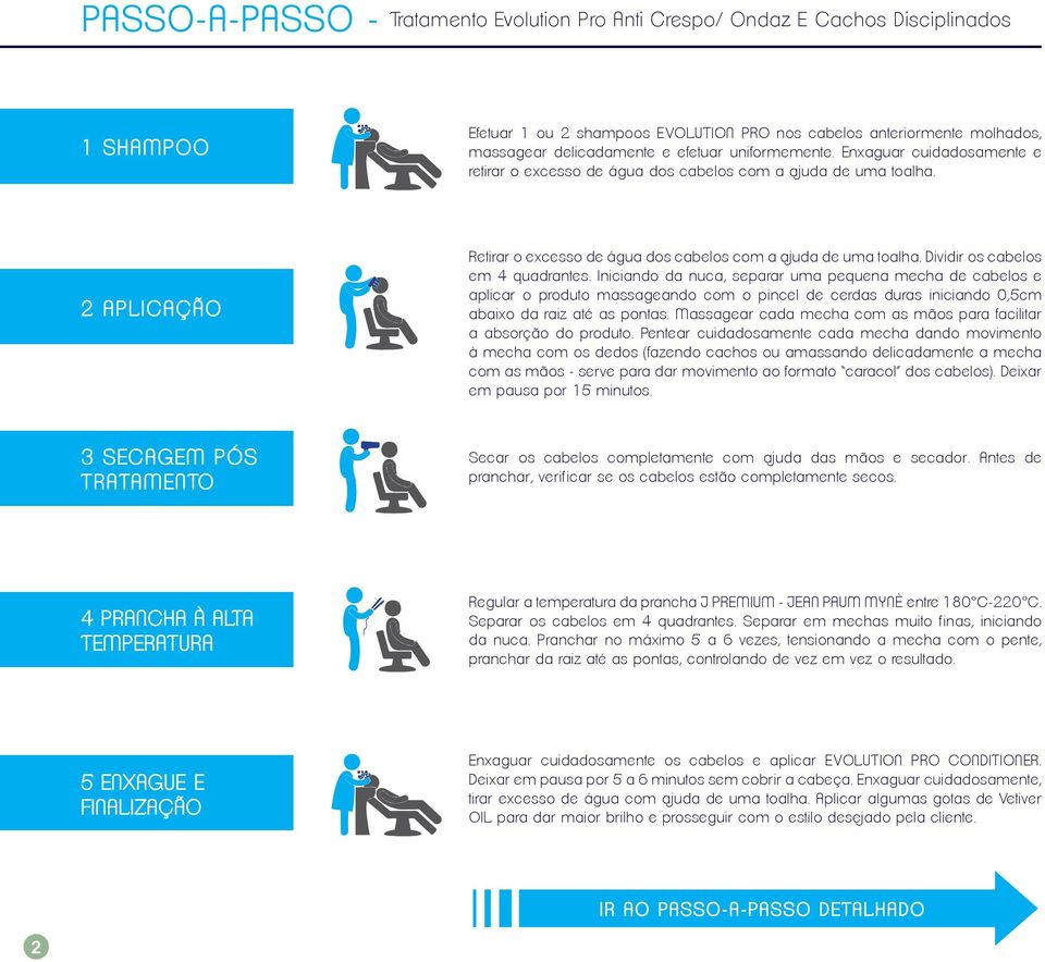 Dividir os cabelos em 4 quadrantes. Iniciando da nuca, separar uma pequena mecha de cabelos e aplicar o produto massageando com o pincel de cerdas duras iniciando 0,5cm abaixo da raiz até as pontas.