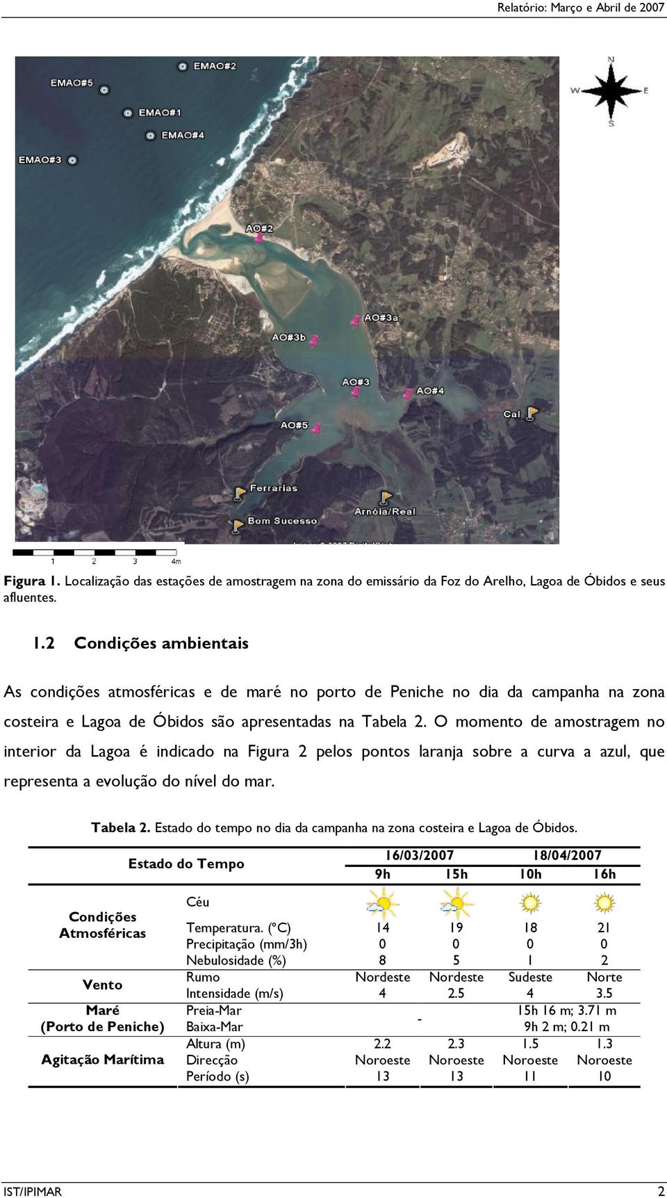 Estado do tempo no dia da campanha na zona costeira e Lagoa de Óbidos.