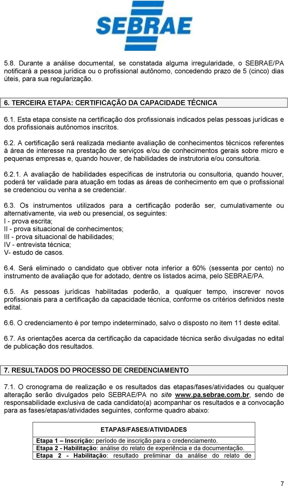 Esta etapa consiste na certificação dos profissionais indicados pelas pessoas jurídicas e dos profissionais autônomos inscritos. 6.2.