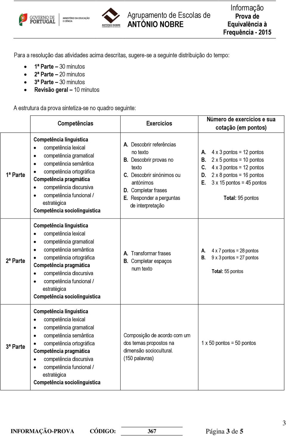 ortográfica competência discursiva competência funcional / A. Descobrir referências no texto B. Descobrir provas no texto C. Descobrir sinónimos ou antónimos D. Completar frases E.