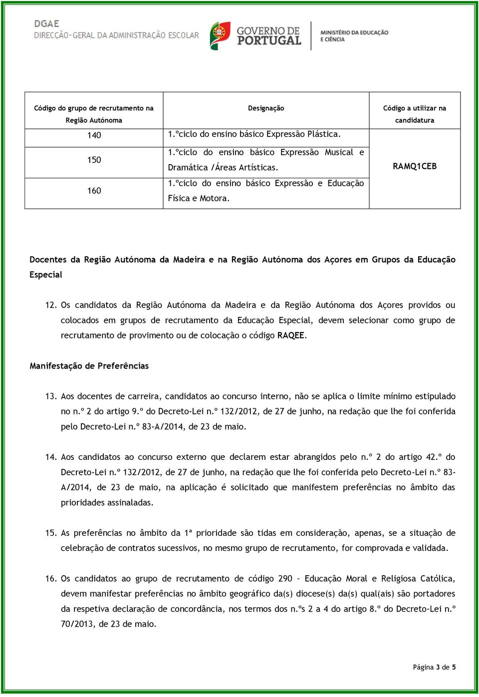 RAMQ1CEB Docentes da Região Autónoma da Madeira e na Região Autónoma dos Açores em Grupos da Educação Especial 12.