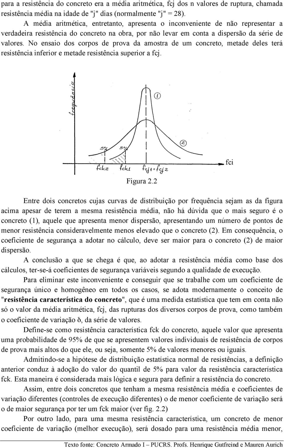 No ensaio dos corpos de prova da amostra de um concreto, metade deles terá resistência inferior e metade resistência superior a fcj. Figura 2.