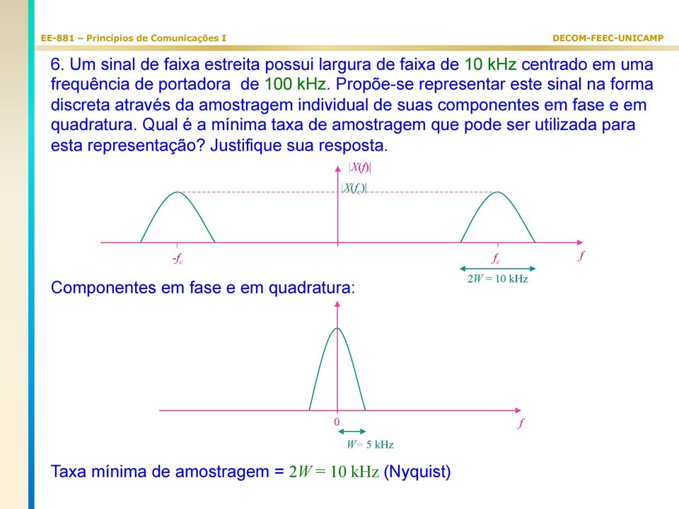 quadratura. Qual é a mínima taxa de amostragem que pode ser utilizada para esta representação? Justifique sua resposta.