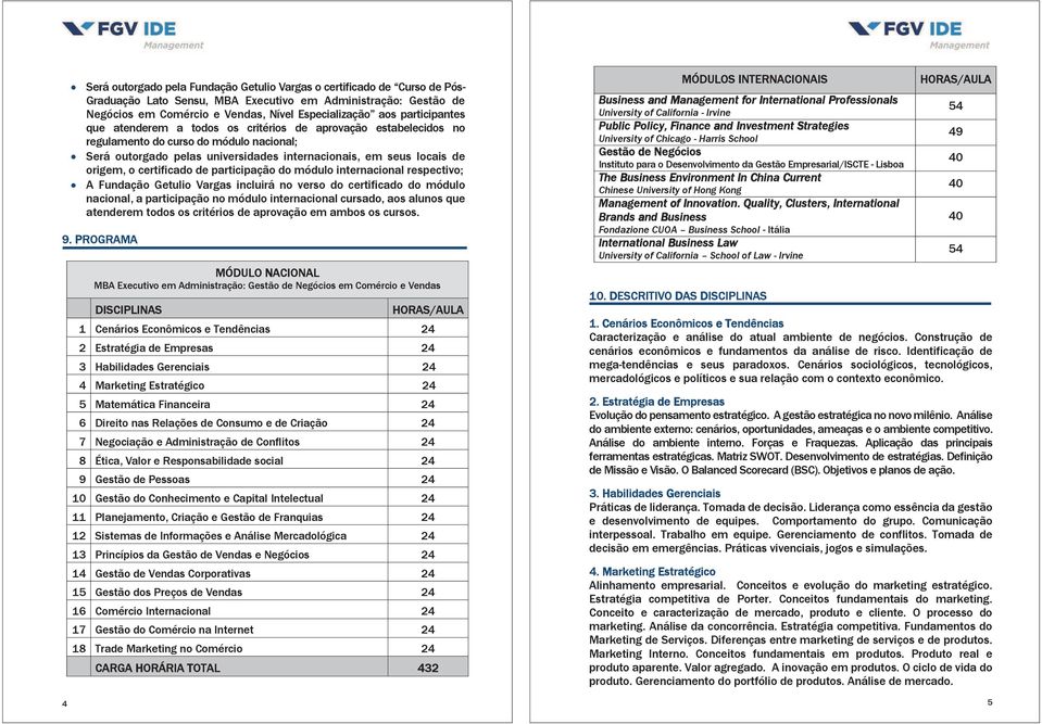 certificado de participação do módulo internacional respectivo; A Fundação Getulio Vargas incluirá no verso do certificado do módulo nacional, a participação no módulo internacional cursado, aos