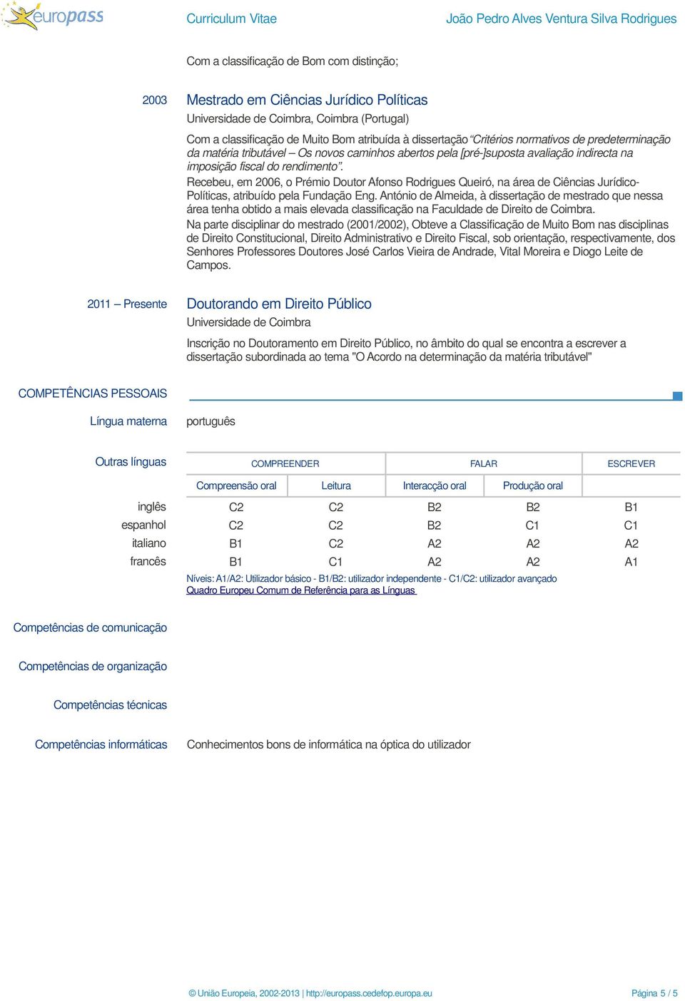 Recebeu, em 2006, o Prémio Doutor Afonso Rodrigues Queiró, na área de Ciências Jurídico- Políticas, atribuído pela Fundação Eng.