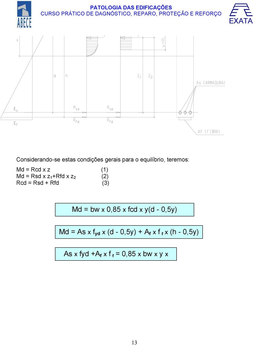 + Rfd (3) Md = bw x 0,85 x fcd x y(d - 0,5y) Md = As x f yd x (d