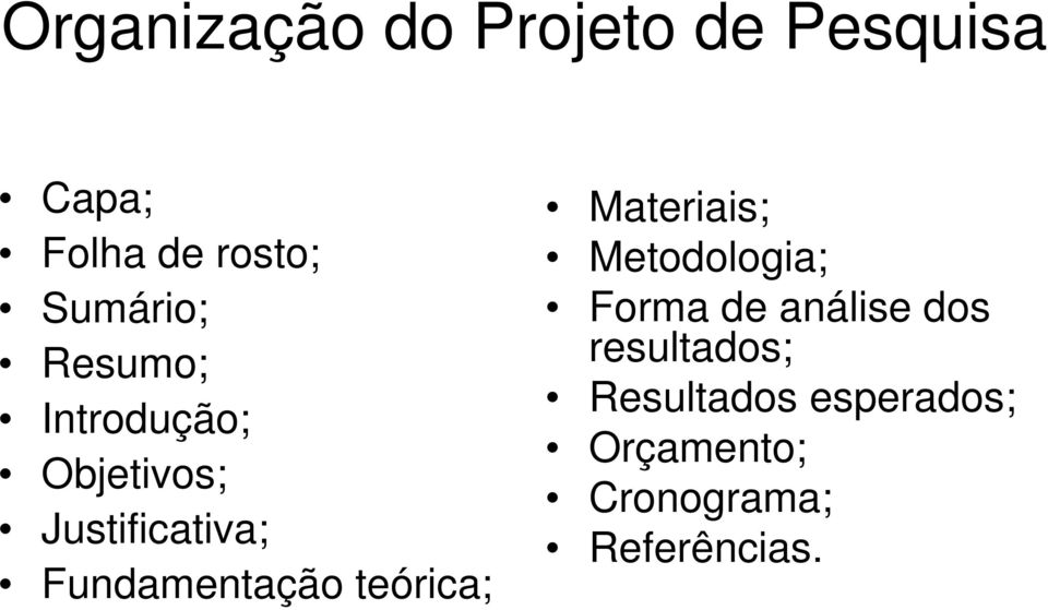 Fundamentação teórica; Materiais; Metodologia; Forma de