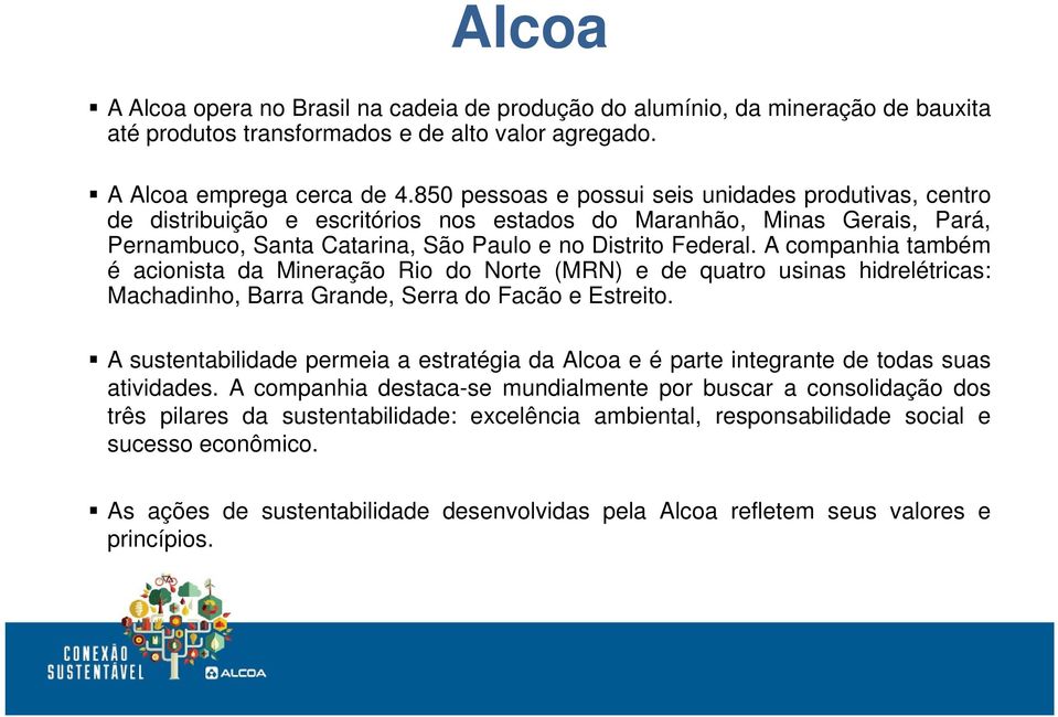 A companhia também é acionista da Mineração Rio do Norte (MRN) e de quatro usinas hidrelétricas: Machadinho, Barra Grande, Serra do Facão e Estreito.