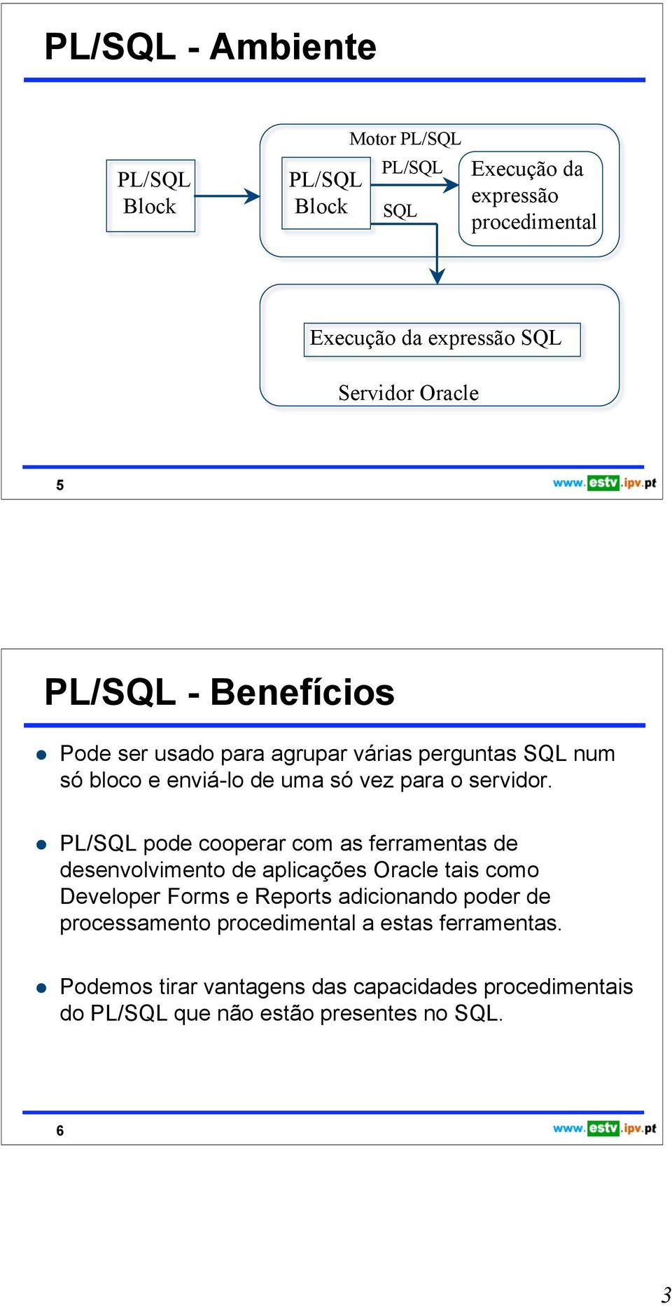 PL/SQL pode cooperar com as ferramentas de desenvolvimento de aplicações Oracle tais como Developer Forms e Reports adicionando poder de