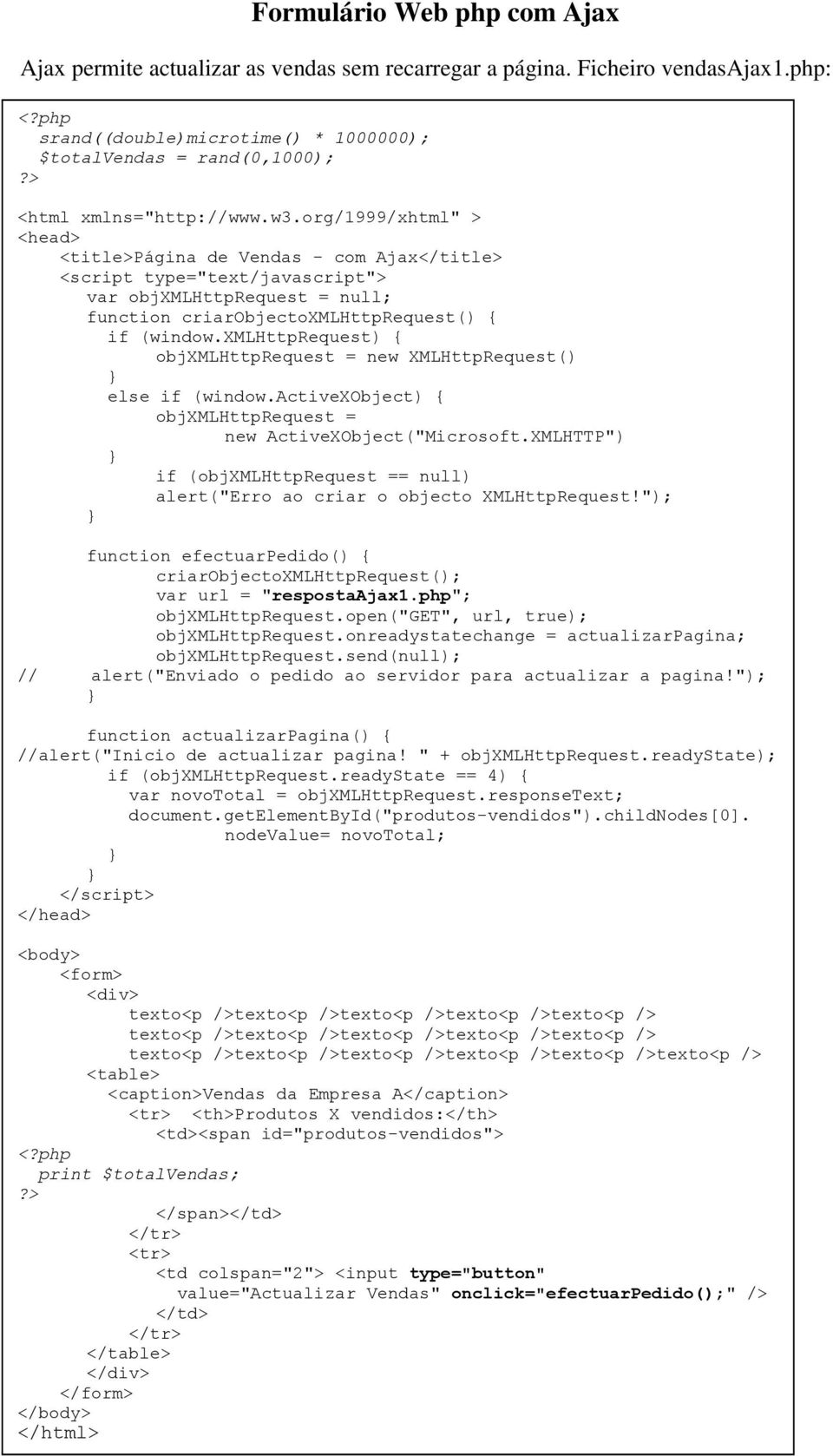 org/1999/xhtml" > <head> <title>página de Vendas - com Ajax</title> <script type="text/javascript"> var objxmlhttprequest = null; function criarobjectoxmlhttprequest() { if (window.