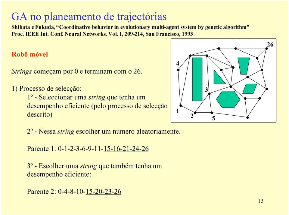 4 26 1) Processo de selecção: 1º - Seleccionar uma string que tenha um desempenho eficiente (pelo processo de selecção descrito) 1 2 3 5 2º - Nessa