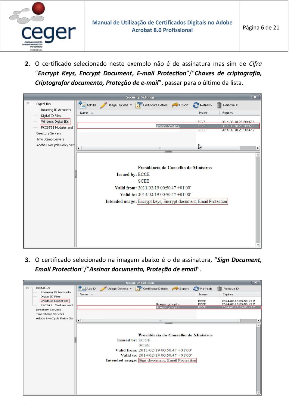 Encrypt Document, E-mail Protection / Chaves de criptografia, Criptografar documento, Proteção