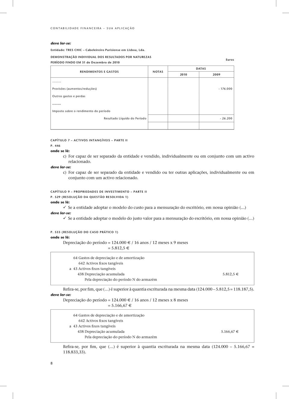 000 Outros gastos e perdas... Imposto sobre o rendimento do período Resultado Líquido do Período - 26.200 CAPÍTULO 7 ACTIVOS INTANGÍVEIS PARTE II P.