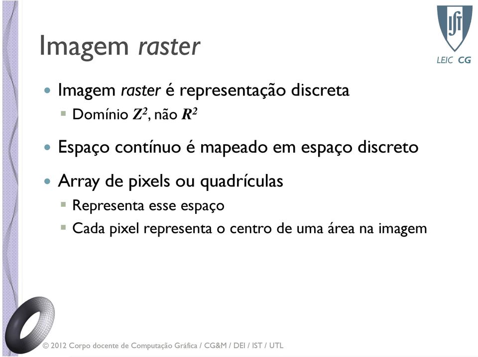 discreto Array de pixels ou quadrículas Representa esse