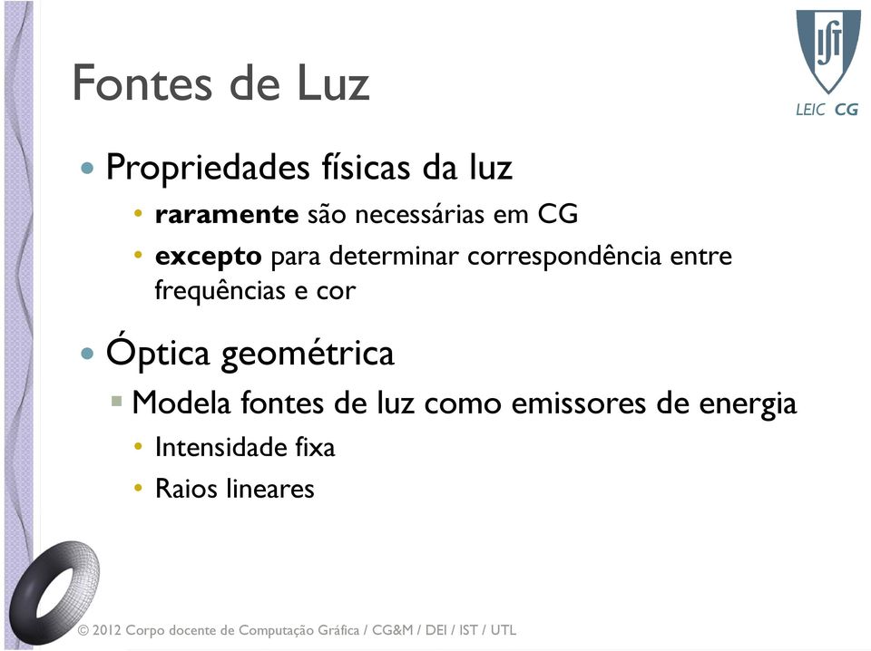 entre frequências e cor Óptica geométrica Modela fontes de